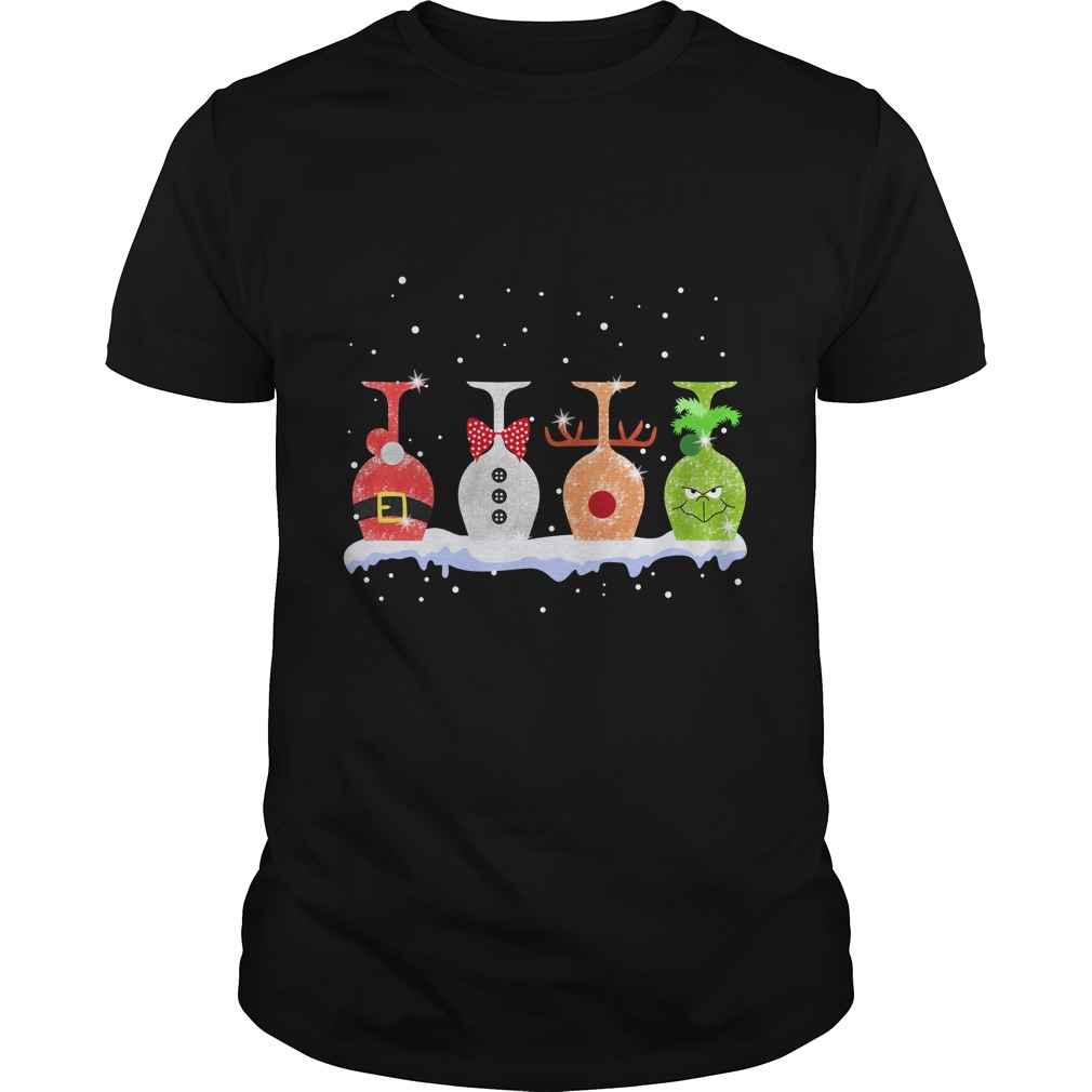 Christmas Wine Glasses Santa, Snowman, Reindeer Materials And Grinch Shirt