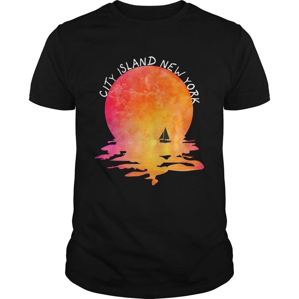 City Island New York Vintage Watercolor Sunset Sailboat Shirt
