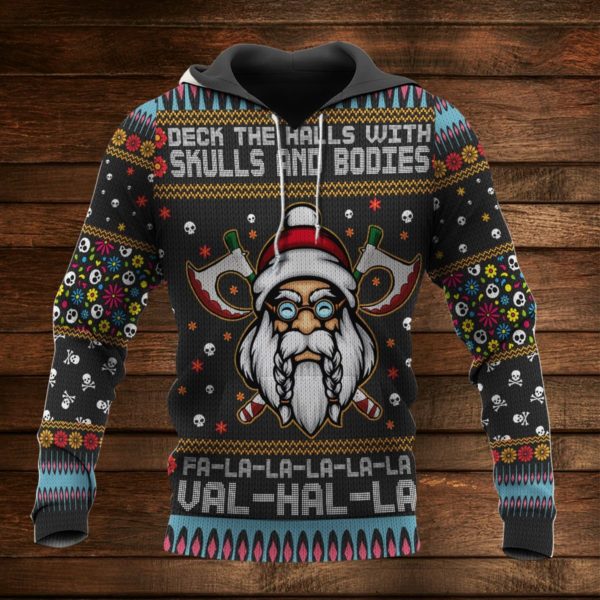 Deck The Halls With Skulls And Bodies Viking Skull 3D Hoodie