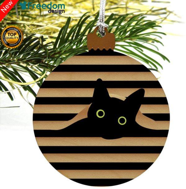 Black Cat custom text Christmas Holiday Flat Circle Ceramic Ornament