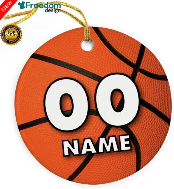 Basketball custom name & number Christmas Holiday Flat Circle Ceramic Ornament