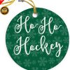 Ho Ho Hockey Christmas Holiday Flat Circle Ceramic Ornament