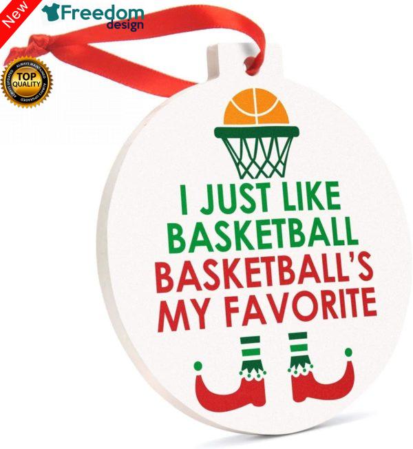 Basketball's My Favorite Christmas Holiday Flat Circle Ceramic Ornament