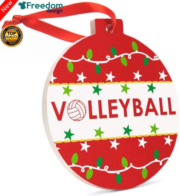 Volleyball Round Christmas Lights Holiday Flat Circle Ceramic Ornament