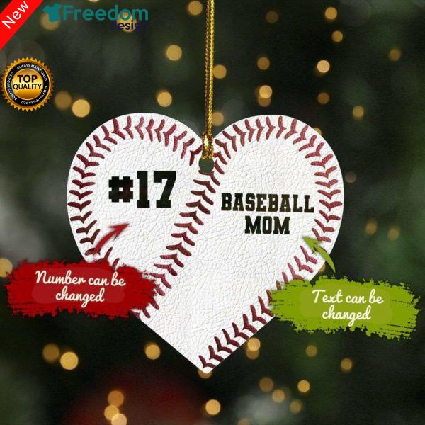 Baseball Heart Shape Custom Name And Number Ornament
