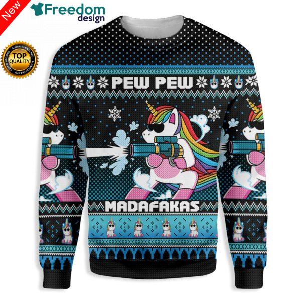 Pew Pew Madafakas Christmas Unicorn 3D All Over Print Sweatshirt