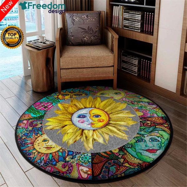 Combination Of Wonderful Sunflower & The Sun Hippie Round Carpet