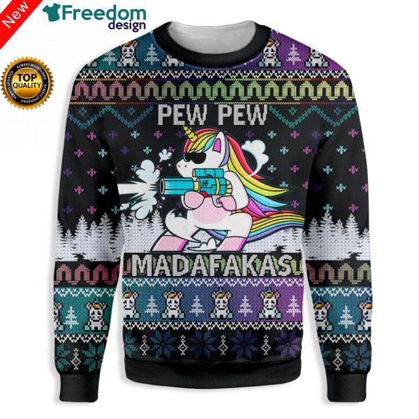 Rainbow Pew Pew Madafakas Christmas Unicorn Pride 3D All Over Print Sweatshirt