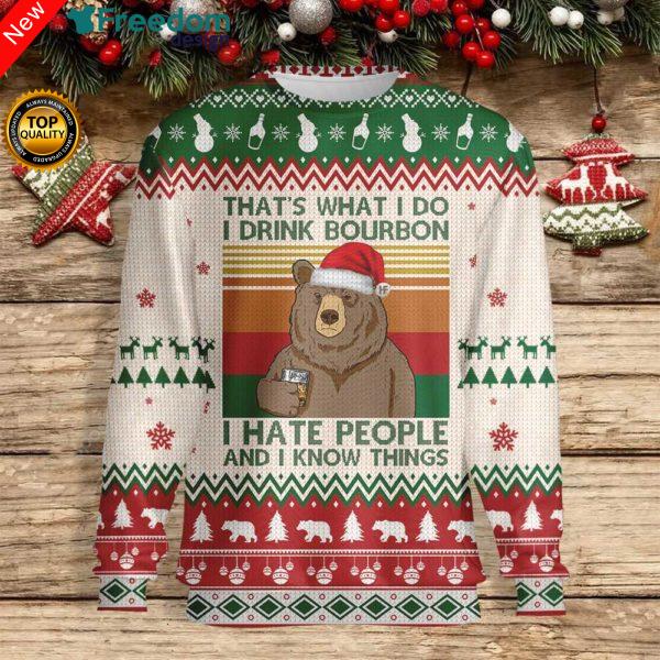 Ugly Christmas I Drink Bourbon Bear 3D All Over Print Sweatshirt