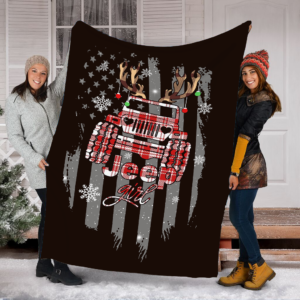 American Christmas Jeep soft throw Fleece Blanket, gifts for jeep lovers, jeep birthday, girls and jeeps