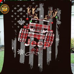 American Christmas Jeep soft throw Fleece Blanket, gifts for jeep lovers, jeep birthday, girls and jeeps