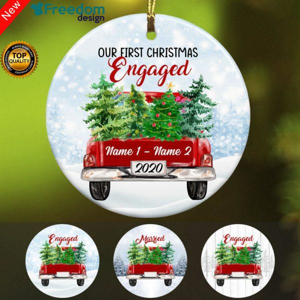 Personalized Couple First Christmas Red Truck Ornament