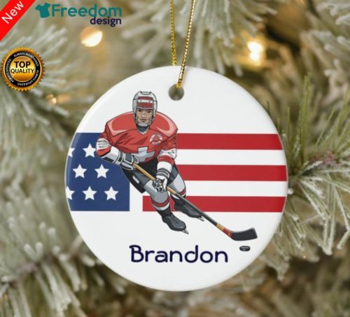 Ice hockey American Flag Quarantine Christmas Ornament Holiday Flat Circle Ornament