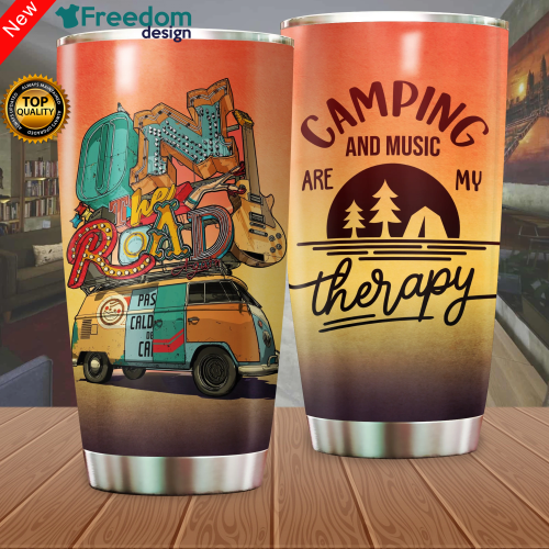 Camping And Music Are My Therapy Tumbler Cup 20oz
