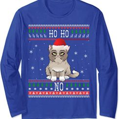 Funny Angry Cat, Ugly Christmas Sweater Style Long Sleeve - AOP Sweater - Royal Blue