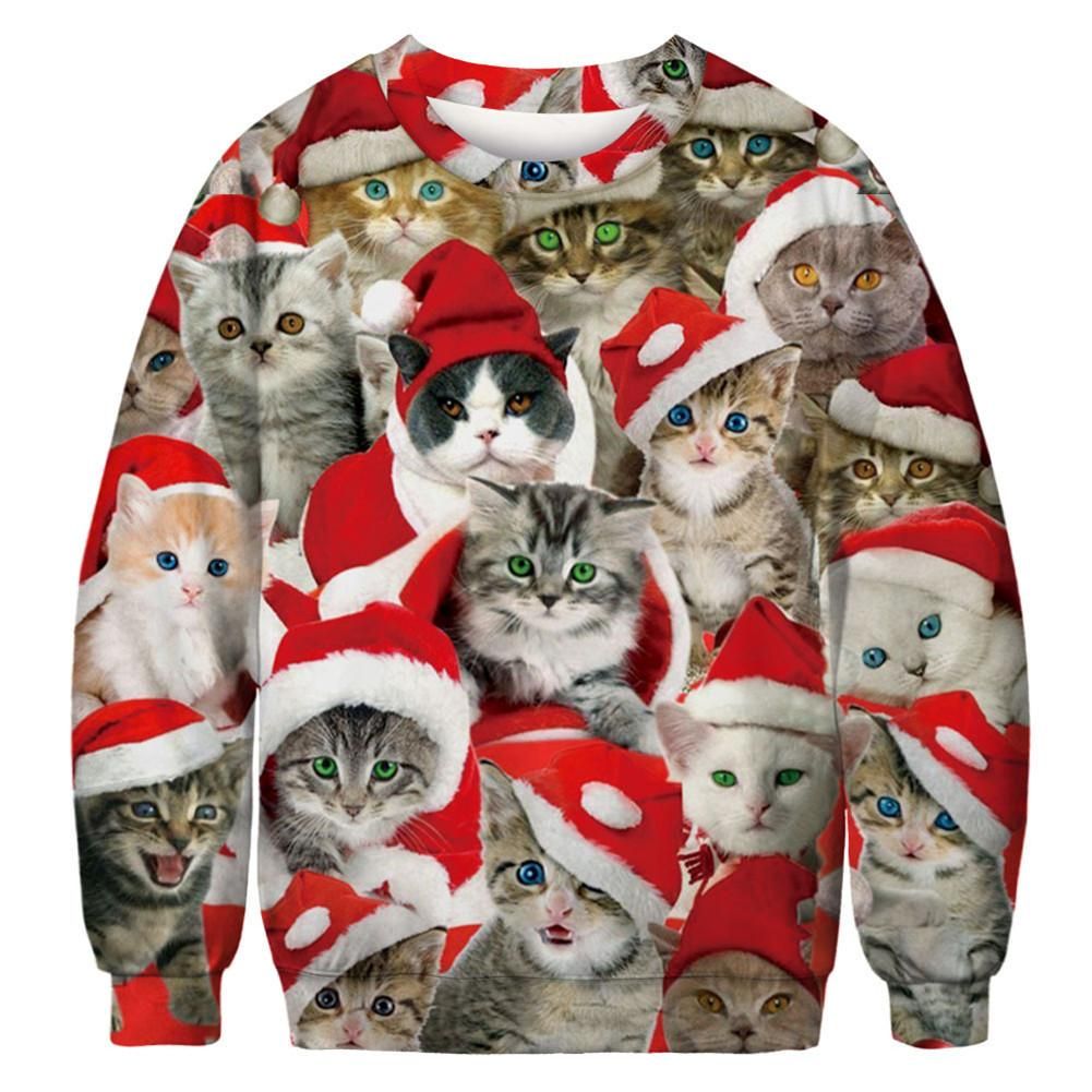 Adorable Cat With Red Hat Christmas - AOP Sweater - Red