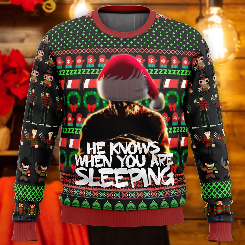 Freddy Krueger He Know When You Sleep Ugly Christmas Sweater