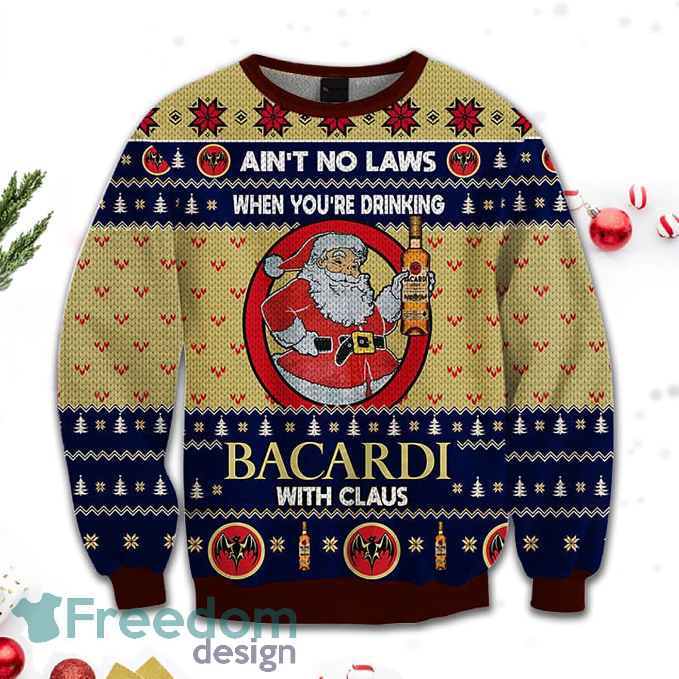 Merr Christmas Ain't No Laws When You Drink Bacardi With Claus Sweatshirt