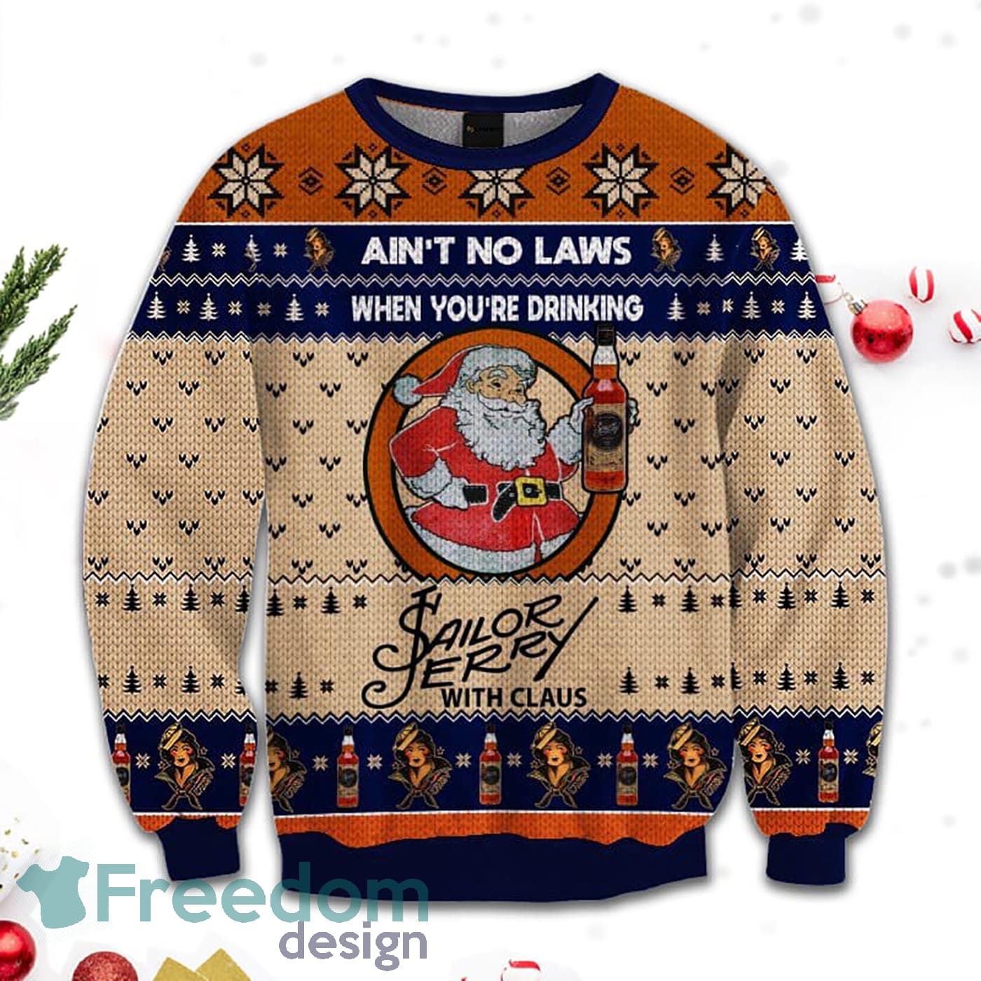 Merr Christmas Ain't No Laws When You're Drink Sailor Jerry With Claus Sweatshirt