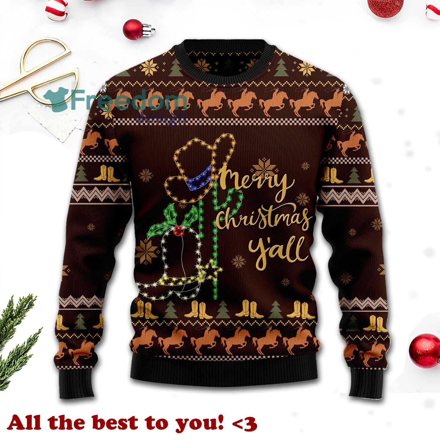 Merry Christmas Cowboy Boots Ugly Christmas Sweater