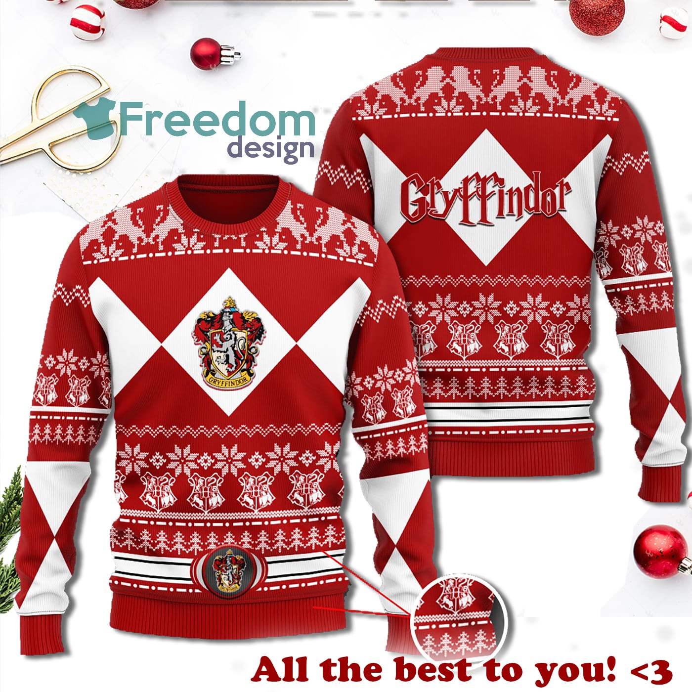 Merry Christmas Harry Potter Gryffindor Christmas Yellow Sweater