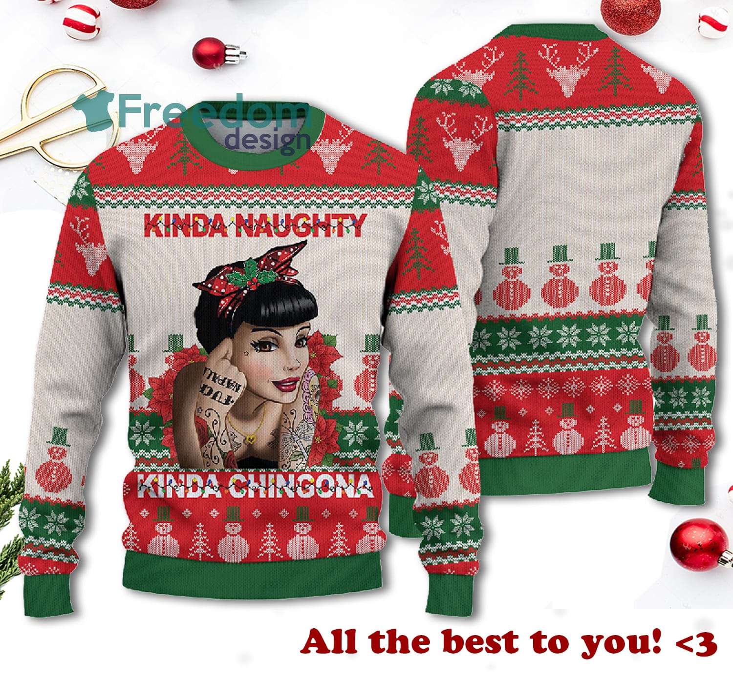 Merry Xmas Tatoo Girl Kinda Naughty Kinda Chingona Christmas Sweater