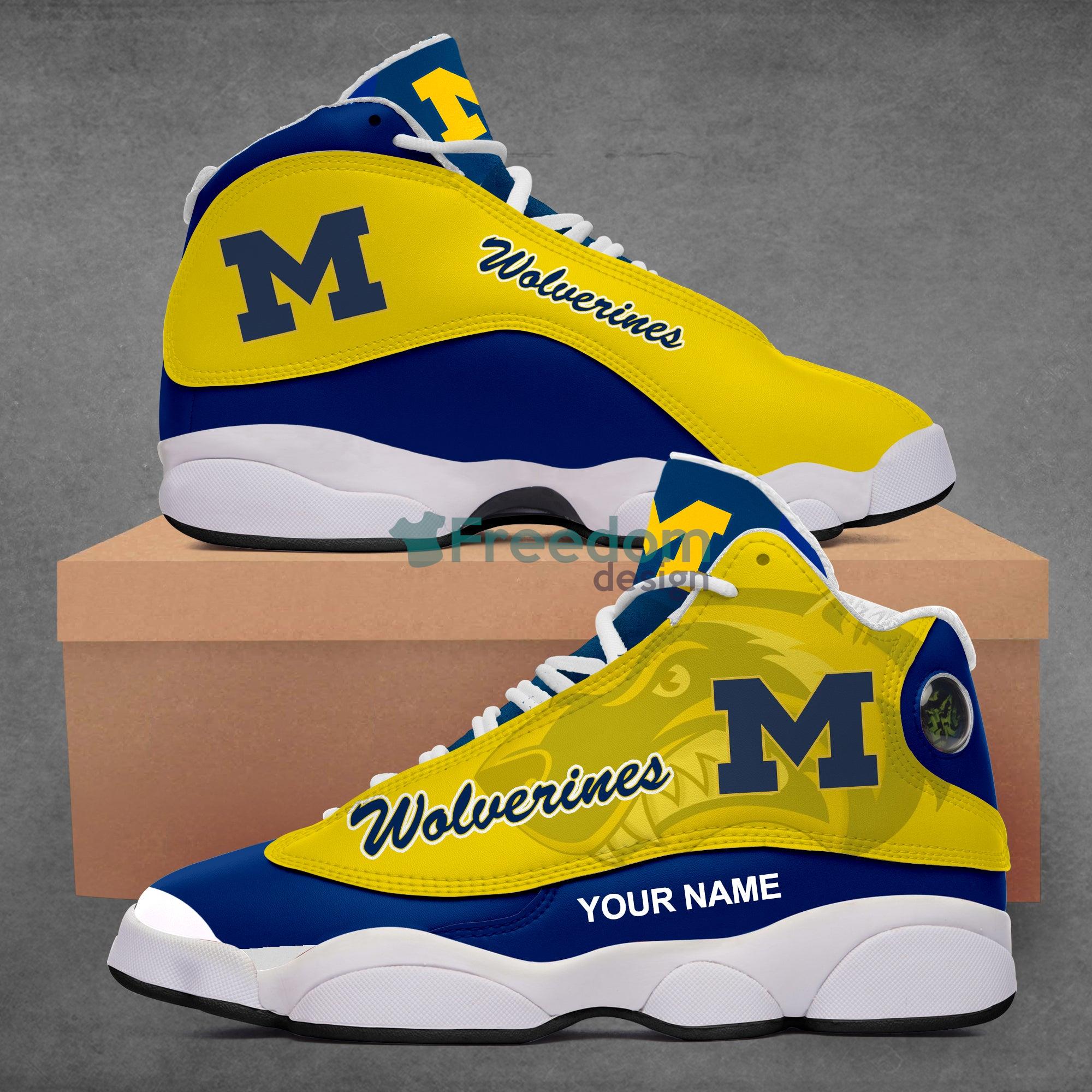 Michigan Wolverines Team Custom Name Yellow Air Jordan 13 Shoes For Fans