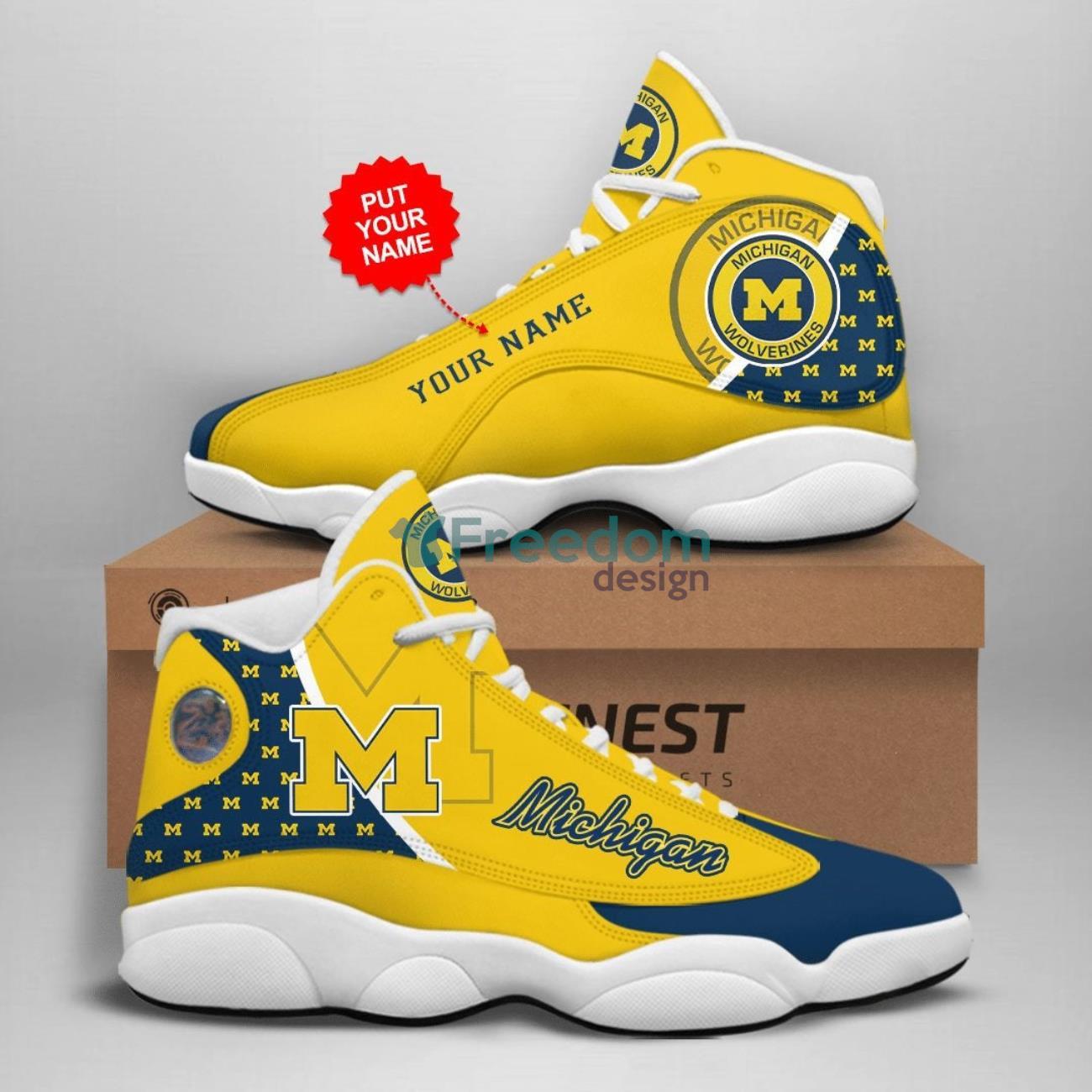 Michigan Wolverines Team Custom Name Yellow Air Jordan 13 Shoes For Fans