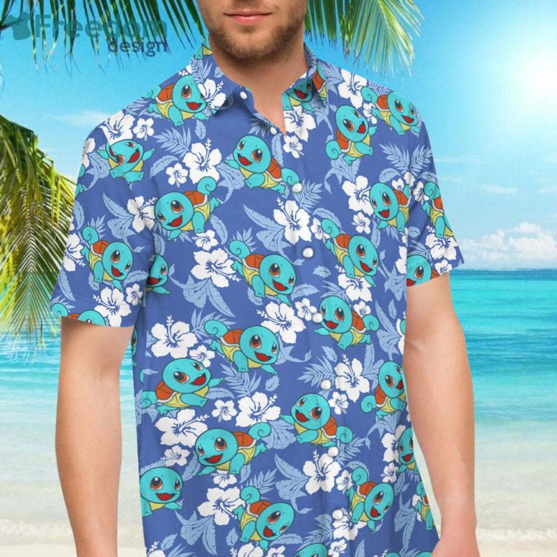 Hawaiian shirts for men and women with Pokemon Squirtle print