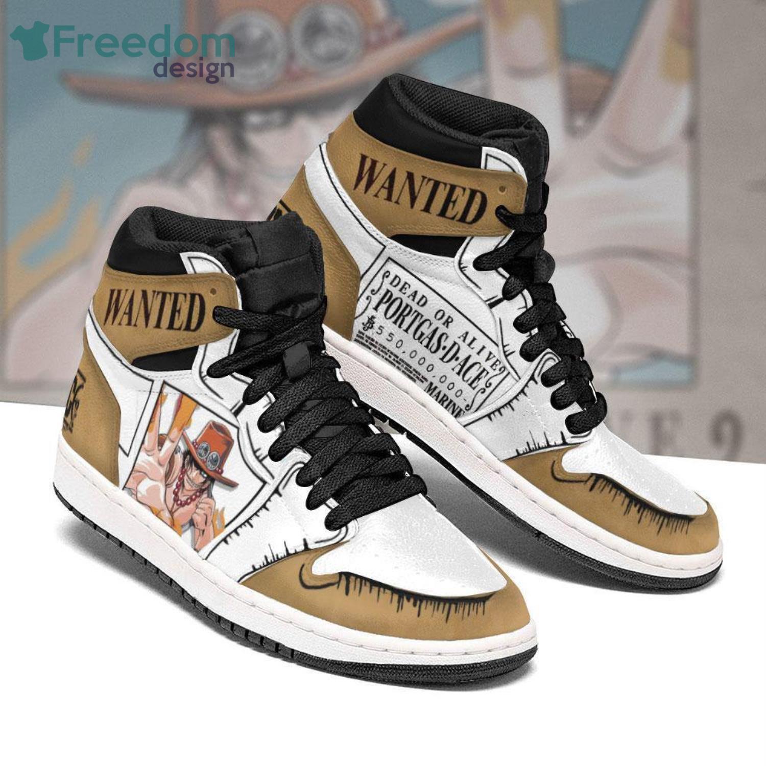 Portgas D Ace Wanted One Piece Anime Air Jordan Hightop Shoes