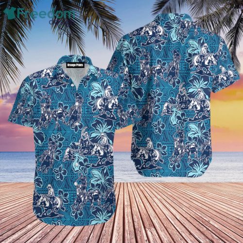 Roping Cowboy Blue Tribal Pattern Hawaiian Shirt For Men & Women