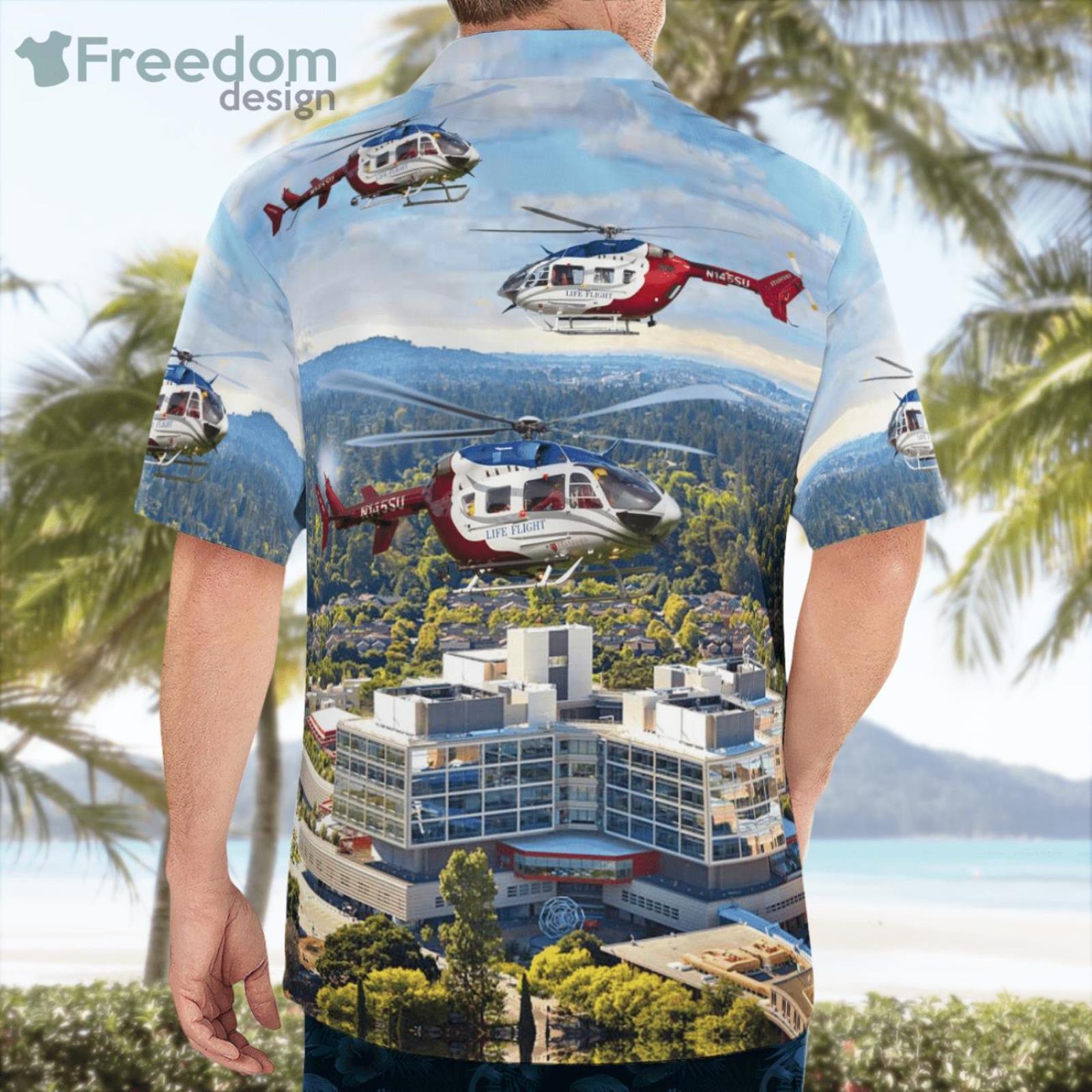Stanford California Stanford University Medical Center Life Flight Eurocopter Hawaiian Shirt