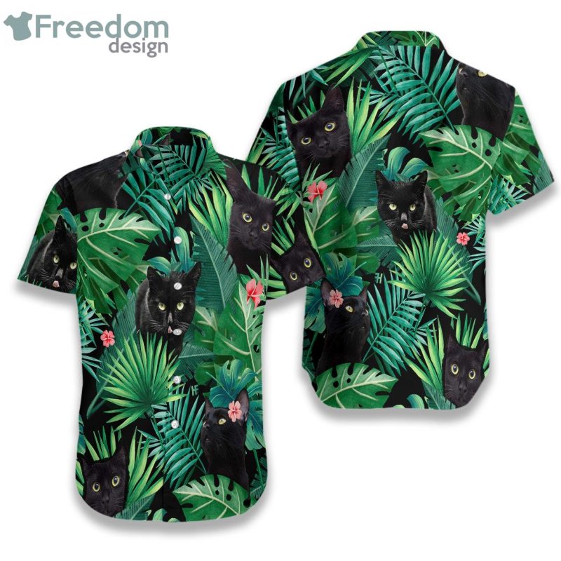 Tropical Black Cat. printed Hawaiian shirts for men and women