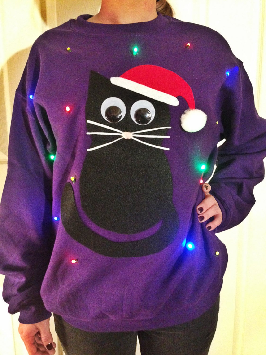 UGLY CHRISTMAS SWEATER Christmas Cat - AOP Sweater - Purple