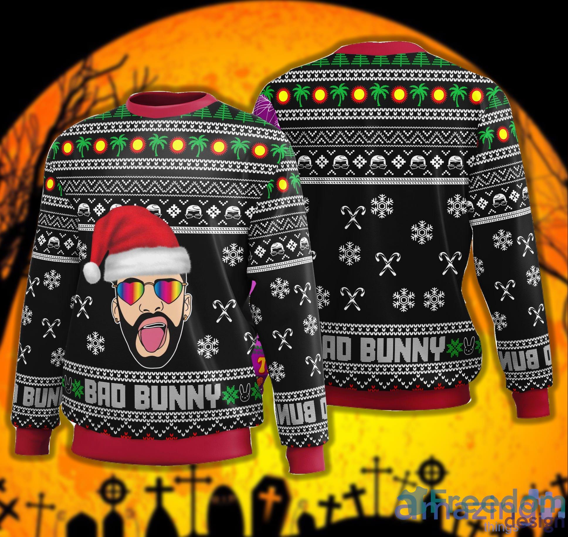 Bad Bunny Christmas Sweater Santa Un Christmas Sin Ti Black Ugly Christmas Sweater