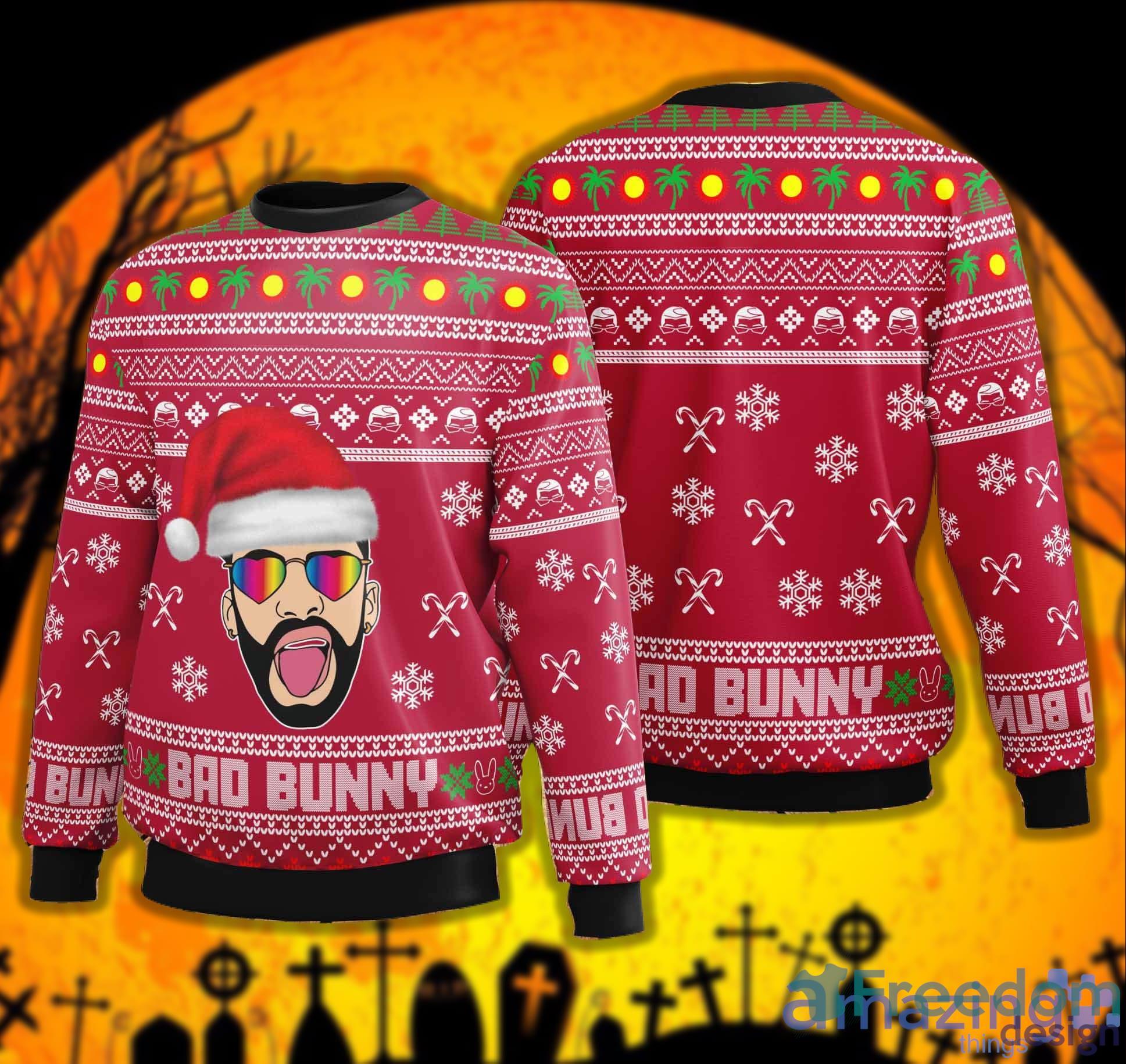 Bad Bunny Christmas Sweater Santa Un Christmas Sin Ti Pink Ugly Christmas Sweater
